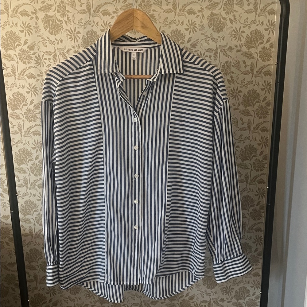 Classic Blue & White Striped Button-Down Shirt - Elegant Women’s Shirt